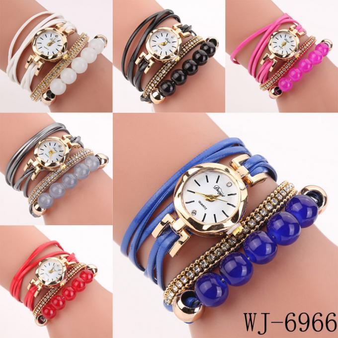 Wj-7029 τα ρολόγια γυναικών διαμαντιών μόδας ανθίζουν το βραχιόλι δέρματος βραχιολιών handwatches wristwatches