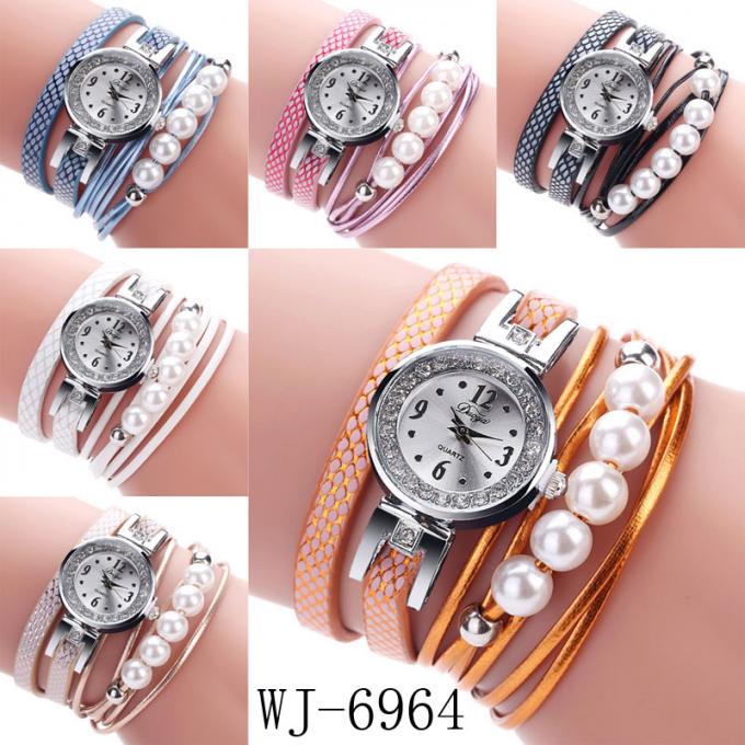 Wj-7029 τα ρολόγια γυναικών διαμαντιών μόδας ανθίζουν το βραχιόλι δέρματος βραχιολιών handwatches wristwatches