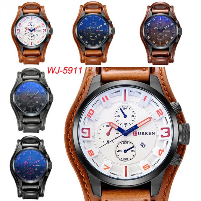 Wj-5911 CURREN 8225 αδιάβροχο μπλε ελαφρύ δέρμα Wristwatch χαλαζία ημερολογιακών ρολογιών πινάκων των περιστασιακών ατόμων υψηλών σημείων