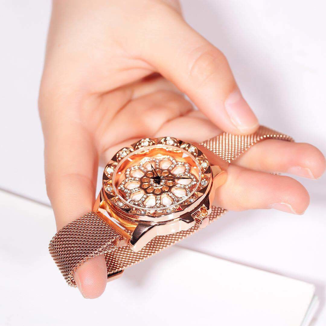 WJ-8052 Time Running Watches 360 Degree Rotating Dial Stainless Steel Magnetic Wrist Watches for Women
