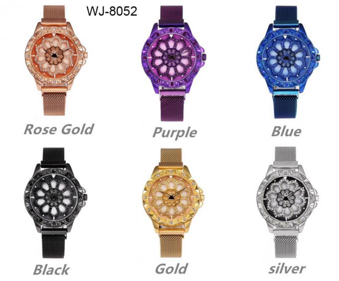 Wj-7776 λουρί Wristwatch χαλαζία πλέγματος ανοξείδωτου για τις γυναίκες
