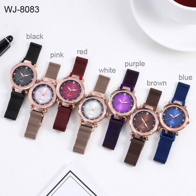 Wj-7776 λουρί Wristwatch χαλαζία πλέγματος ανοξείδωτου για τις γυναίκες