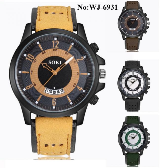 Wj-7969 μαύρο λουρί Wristwatch δέρματος ατόμων μόδας